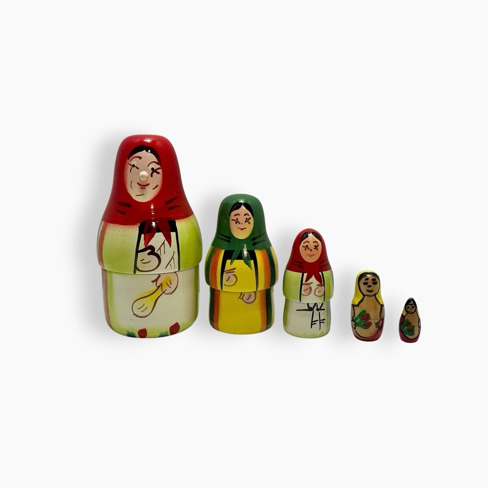 Vintage Babushka Poland Matryoshka 5 pcs Nesting Dolls‎